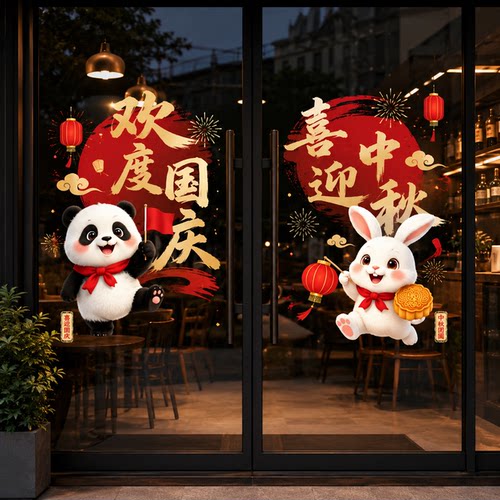 中秋国庆双节静电玻璃装饰贴