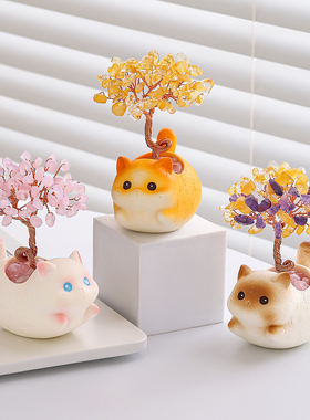 暹罗猫水晶发财树摆件招财树