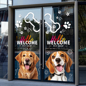 宠物店门贴装 饰玻璃贴纸萌宠美容医院宣传海报欢迎光临静电橱窗贴