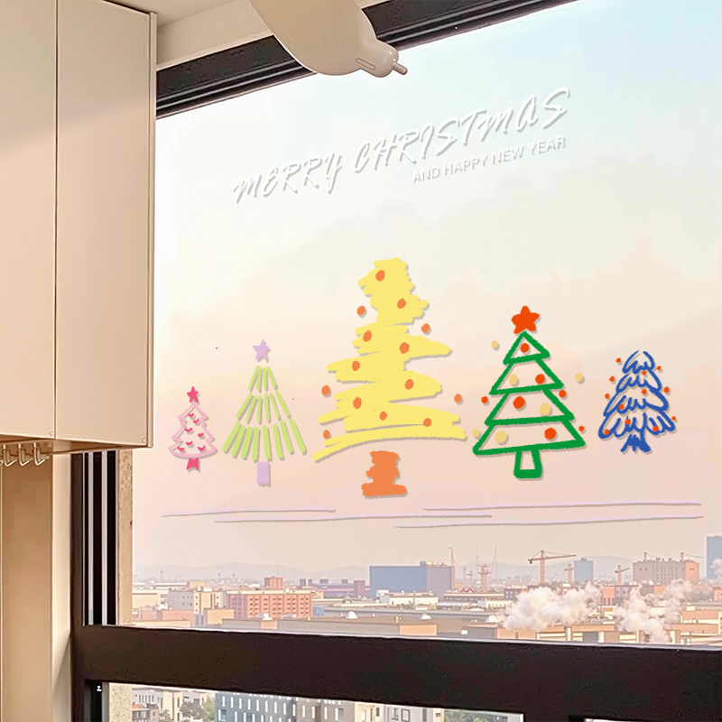 创意圣诞树静电贴纸新款布置装饰