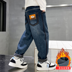 儿童痞帅裤 中大童潮酷炸街加绒老爹裤 子 春秋冬2024新款 男童牛仔裤