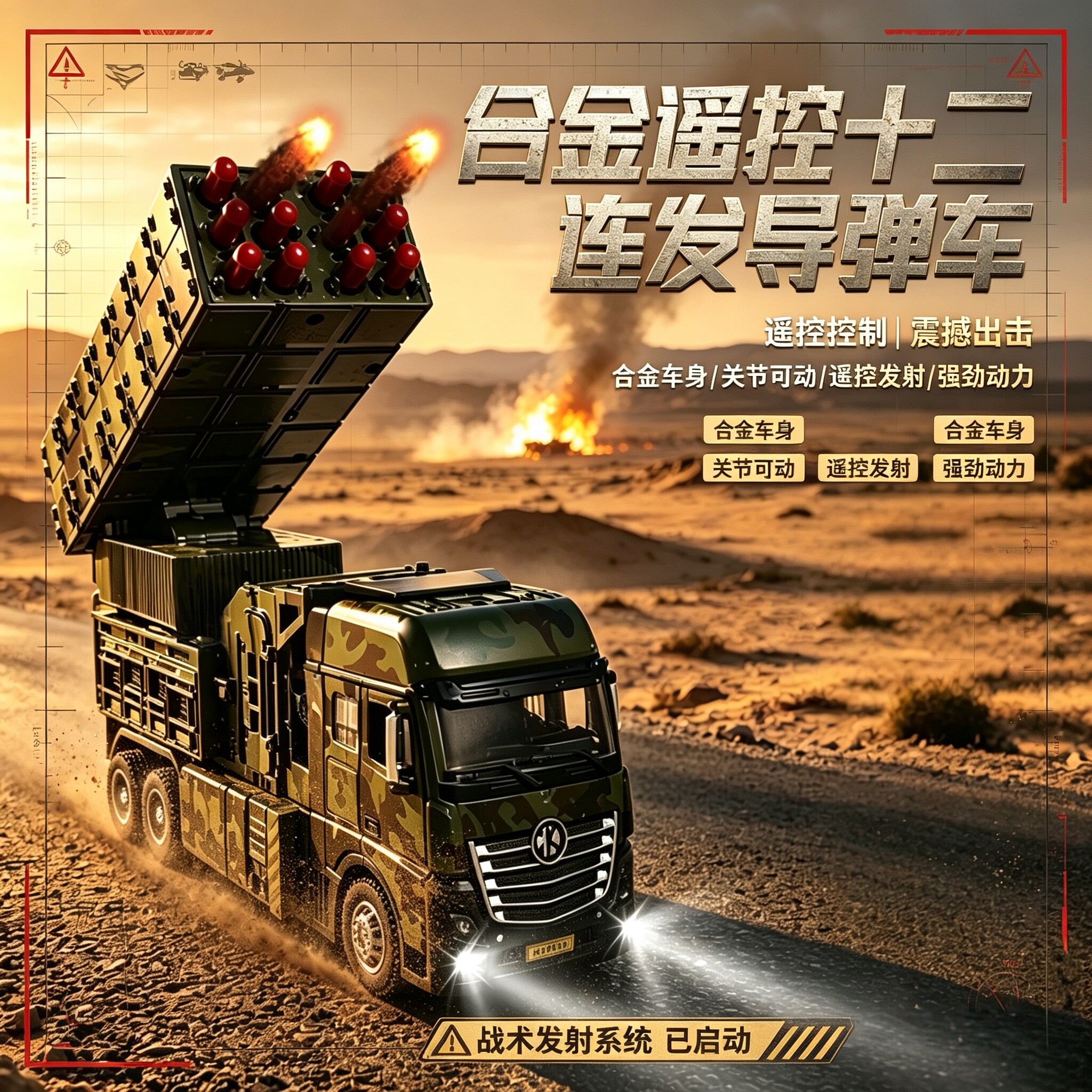甄萌儿童电动遥控合金导弹车玩具