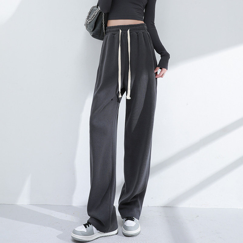 阔腿裤女春秋高腰垂感直筒2022年新款灰色卫裤休闲秋冬加绒运动裤