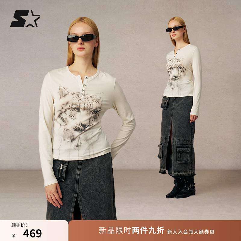 STARTER长袖T恤2025秋冬新款时尚百搭女款紧身羊毛打底衫上衣