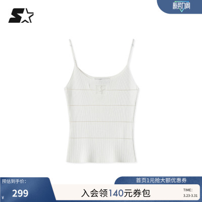 STARTER吊带背心2026春夏新款百搭运动休闲女款镂空条纹白色背心