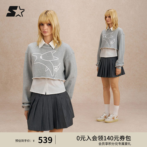 STARTER长袖T恤秋季新款女生休闲宽松小白动物卫衣衬衫衬衣上衣