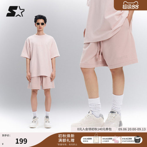 STARTER针织短裤夏季新款宽松透气系带纯色运动显瘦休闲短裤裤子