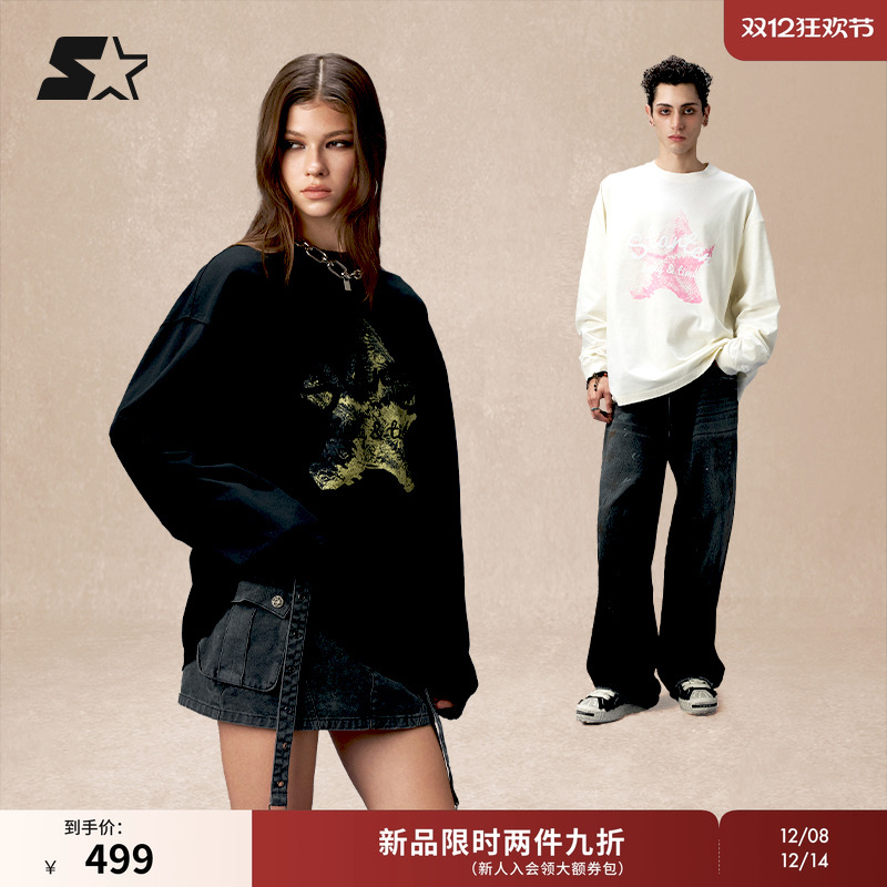 STARTER长袖T恤2025秋季新款男女款纯棉休闲海星印花宽松上衣