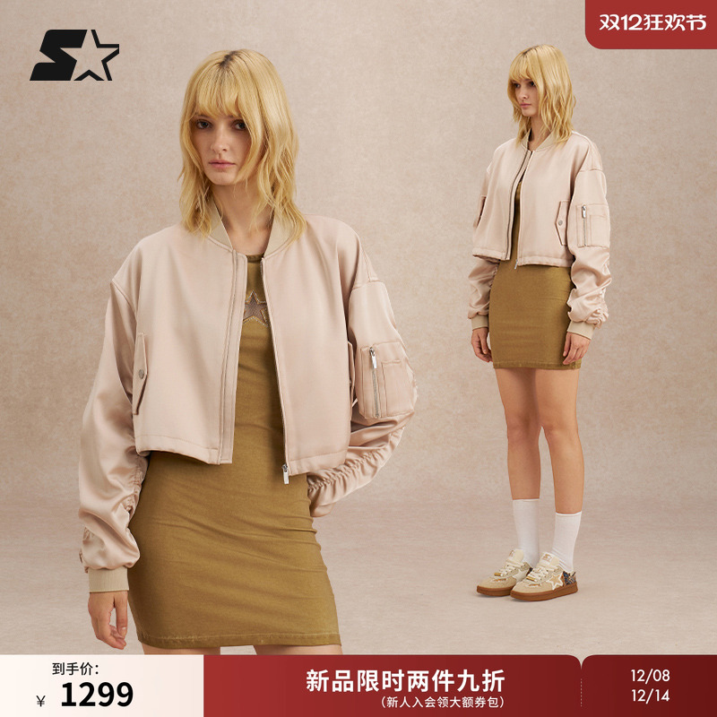 STARTER飞行员夹克2025秋季新款显瘦休闲女生短款落肩外套上衣