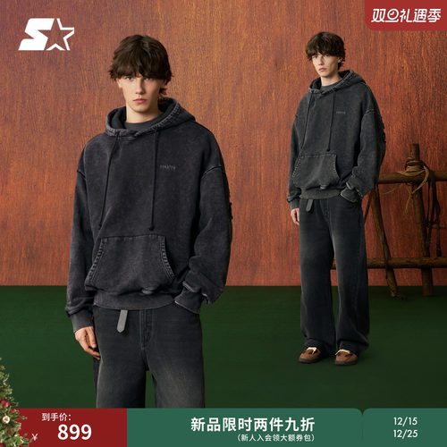 STARTER套头卫衣2026春季新款纯棉宽松做旧女生连帽卫衣男士外套