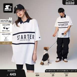 新款 陈立农同款 STARTER夏季 短袖 男女复古做旧印花休闲上衣 POLO衫