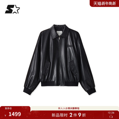 STARTER皮梭织夹克2026春季新款男女同款黑色宽松时尚PU外套上衣
