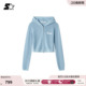 休闲纯棉女生短款 新款 蓝色连帽针织外套 2026春季 STARTER毛织衫