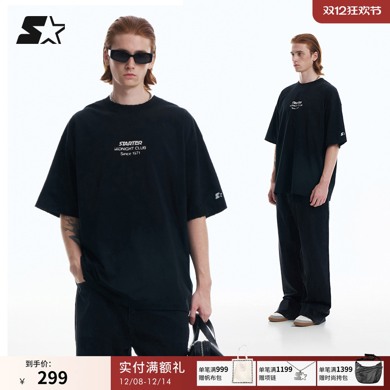 STARTER短袖T恤2025夏季新款男生女生美式纯棉百搭做旧休闲上衣