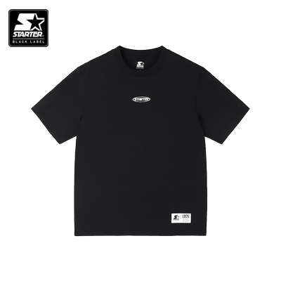 STARTER|T恤纯棉黑色新款圆领宽松百搭休闲绒面印花白色短袖上衣