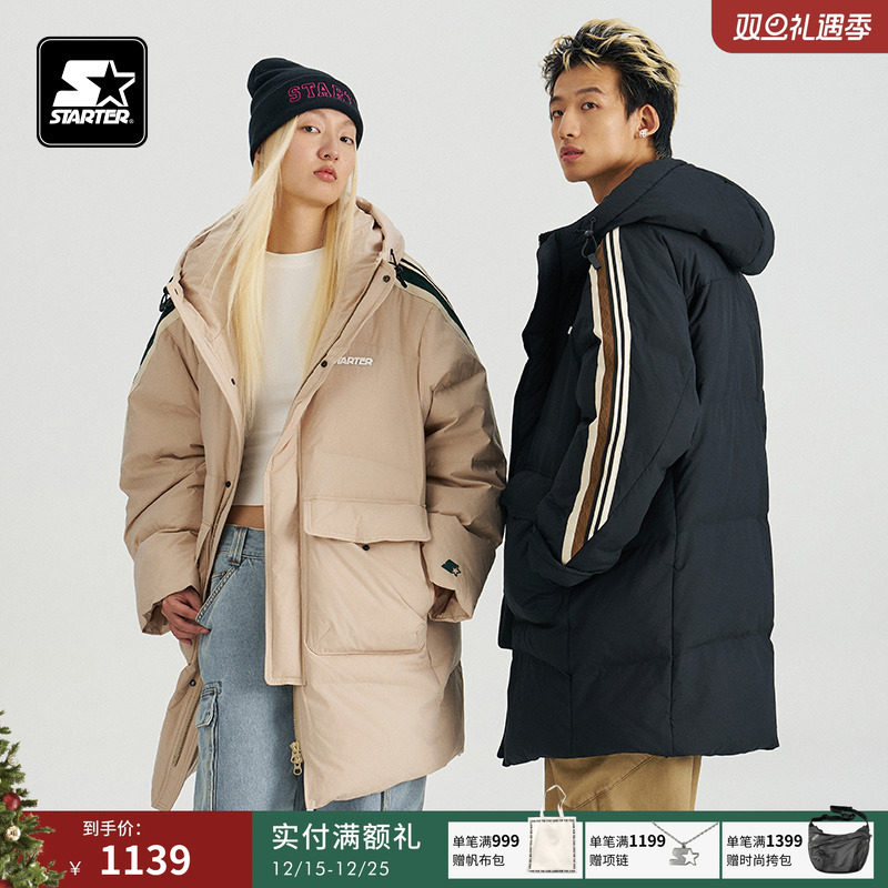 STARTER羽绒服商场同款秋冬运动宽松保暖中长款面包服白鸭绒外套