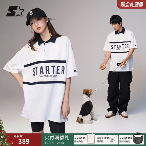 陈立农同款短袖POLO衫STARTER秋季新款男女复古做旧印花休闲上衣