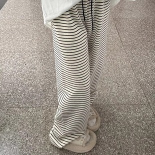 女童加绒阔腿裤春秋2024新款洋气儿童秋冬装裤子秋季大童条纹长裤