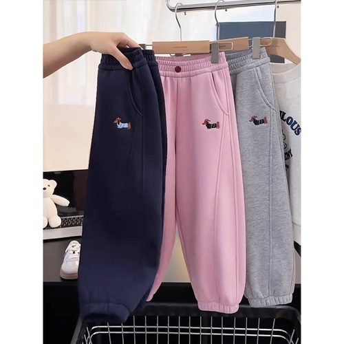 女童加绒裤子一体绒束脚裤外穿