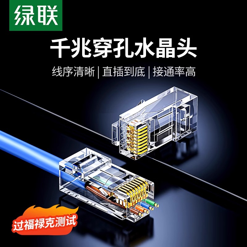 绿联穿孔式水晶头通孔超五5类六6类千兆网线rj45网络对接头
