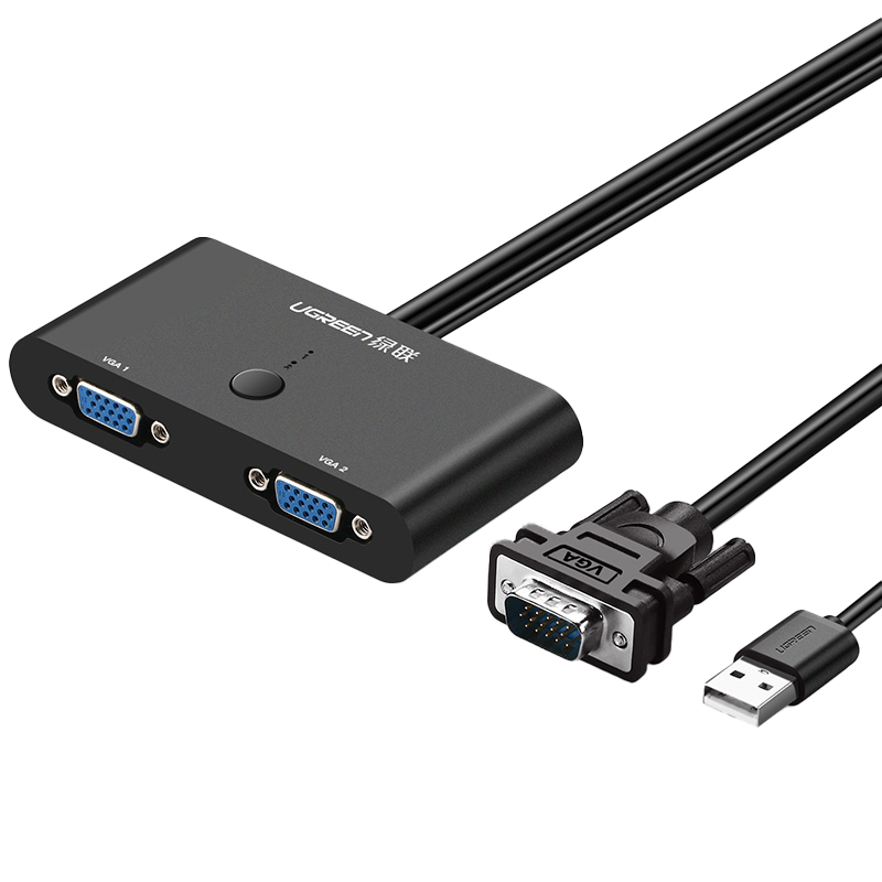 绿联 vga切换器二进一出两台电脑共用一个显示器一拖二双主机台式笔记本视频电视监控共享高清屏幕双向转换器