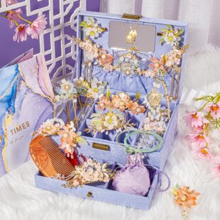 儿童新中式古风发饰套装礼盒小女孩汉服古装头饰配饰的收纳盒女生