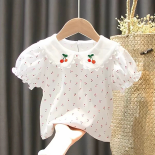 女童短袖T恤夏装新款洋气1-6岁女宝宝娃娃领打底衫婴幼儿纯棉上衣