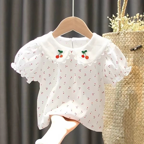 女童短袖T恤夏装新款洋气1-6岁女宝宝娃娃领打底衫婴幼儿纯棉上衣