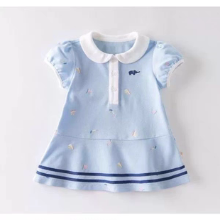 童装 上衣夏装 女宝条纹裙式 儿童T恤2025女童洋气纯棉短袖