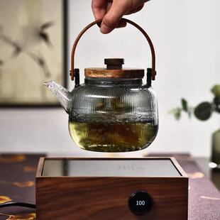 家用高硼硅玻璃胡桃提木茶梁壶蒸煮两泡用茶壶办公室85电陶炉加热