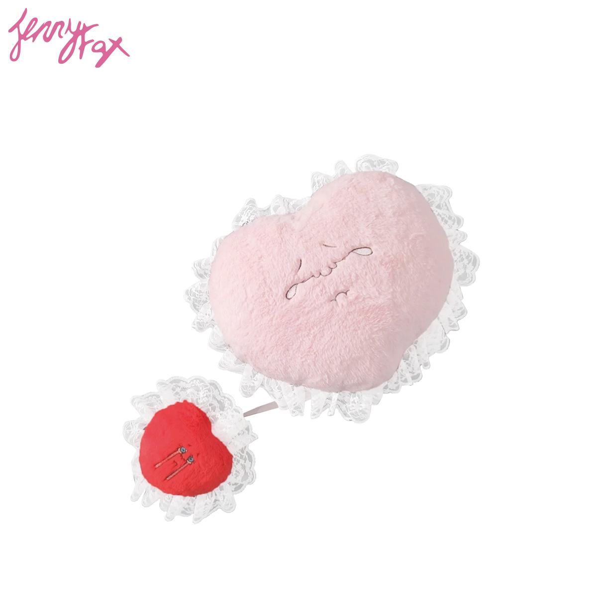 JennyFax 蕾丝爱心刺绣毛绒抱枕一大一小心形蕾丝花边毛绒可爱
