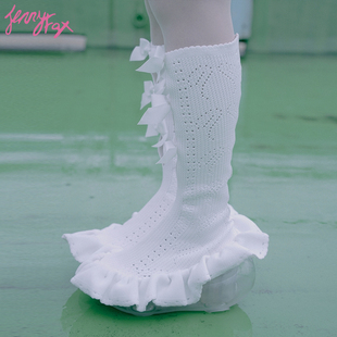 【秋冬新品】JennyFax 蝴蝶结镂空袜靴增高鞋长筒靴时尚