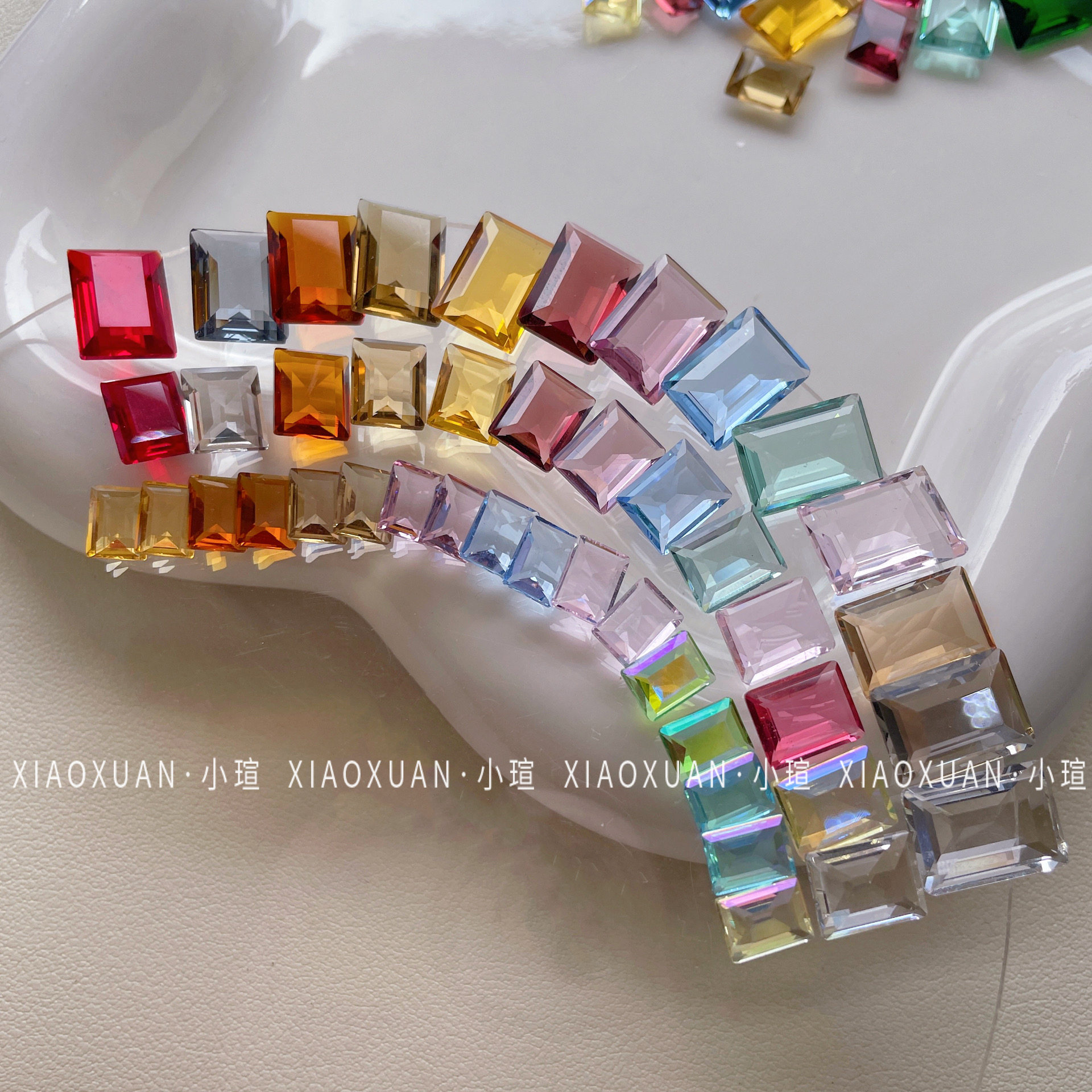 小瑄新款K9精品尖底透色长方无底大中小号美甲冰糖夏日糖果方钻