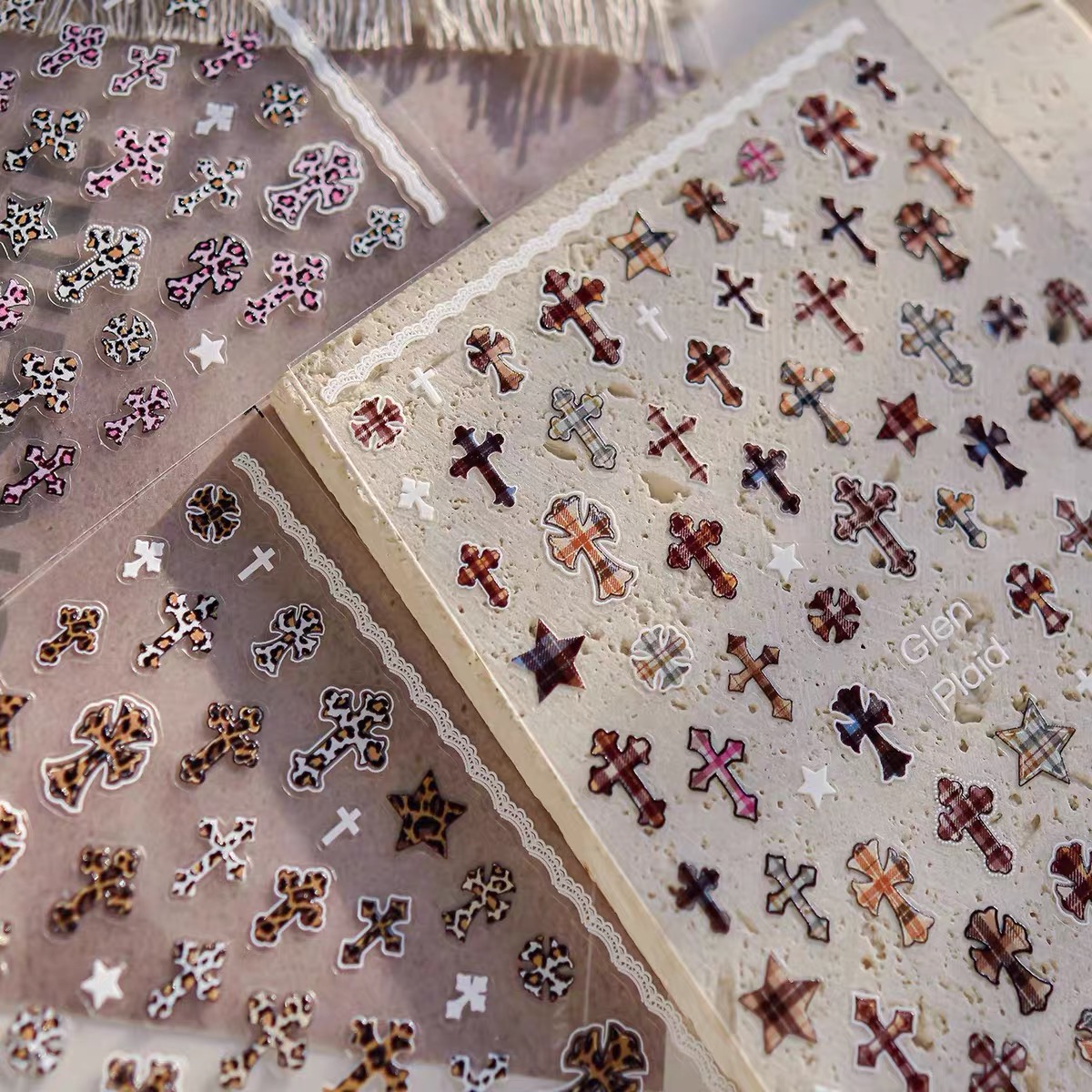 小瑄复古指甲豹纹十字架美甲贴纸美甲饰品克罗心 DIY复古指甲贴纸