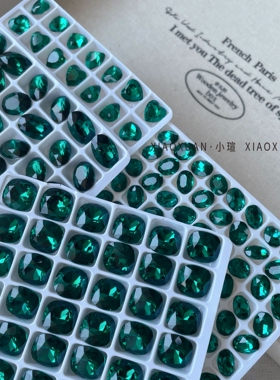 小瑄新款水晶祖母绿K9美甲钻流行尖底轻奢冰糖鸽子蛋深绿色指甲钻