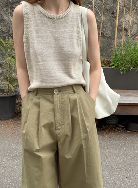 十三行acme ground阔腿八分裤女2024夏季韩版气质显瘦休闲裤30866