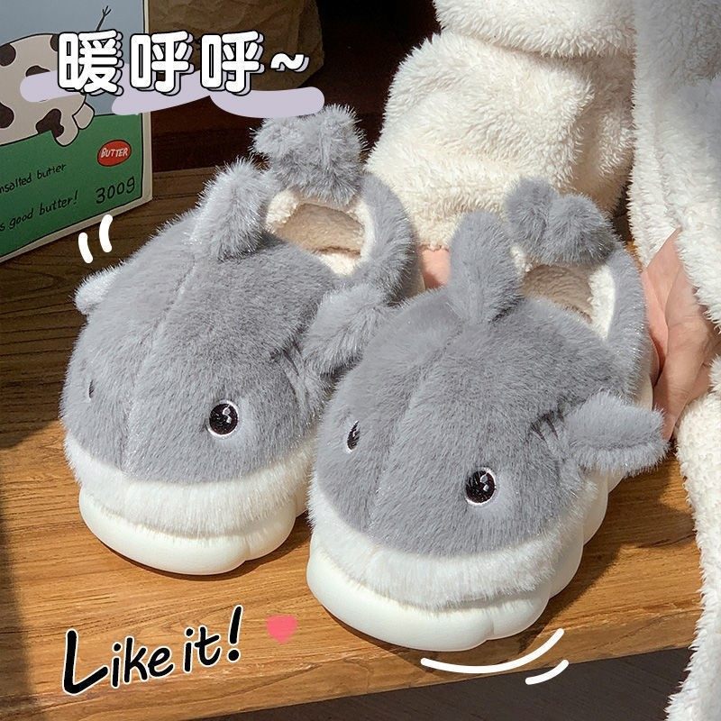 儿童棉拖鞋冬季可爱小鲨鱼男女孩居家毛绒保暖厚底防滑ins