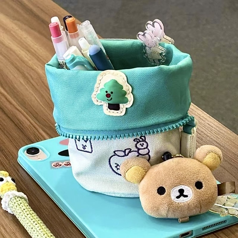 可爱ins风曲奇饼干笔袋竖翻可折叠铅笔袋高颜值文具盒收纳袋耐脏