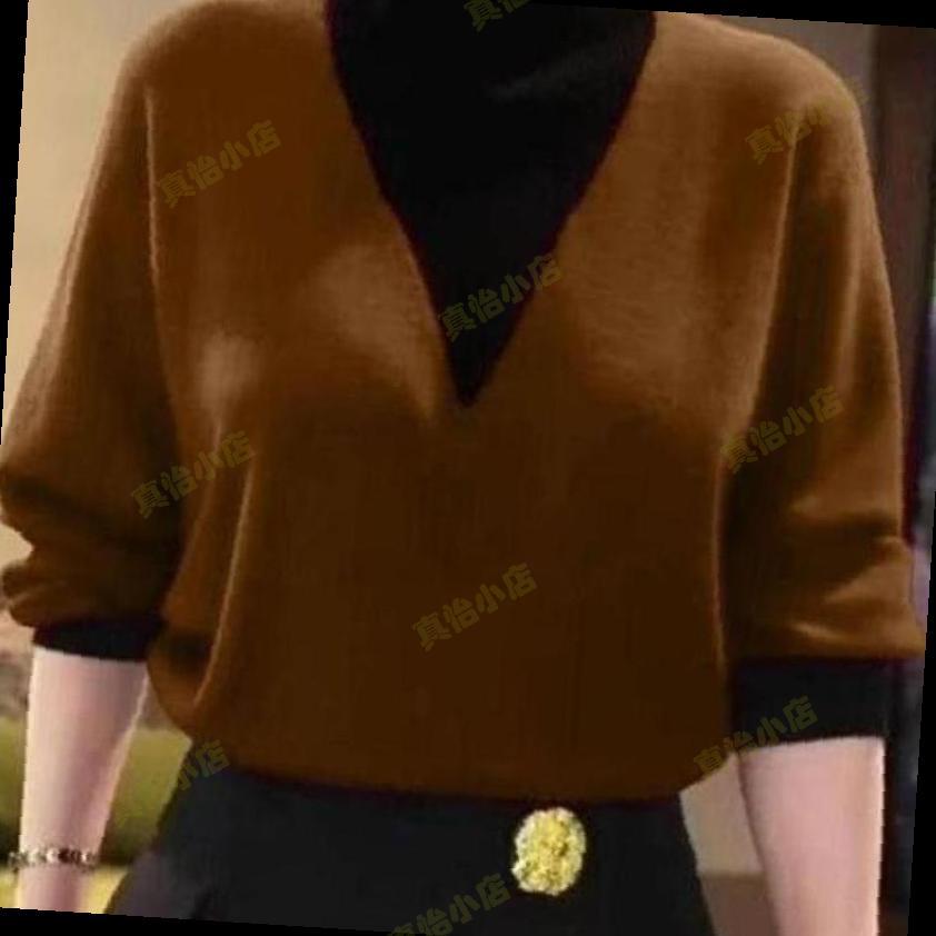中年妈妈秋冬季百搭假两件德绒衫半高领撞色衬衫打底衫女新款打底