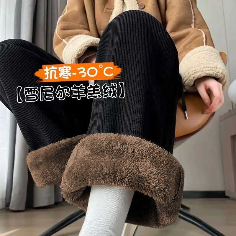 腿腿女显灯芯裤腿大大雪裤女雪裤秋羊羔瘦腿尼裤裤子绒裤冬季加厚