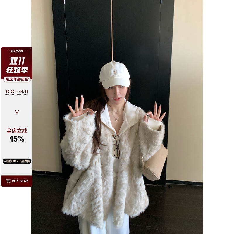 环保小湖羊仿皮草外套毛绒高级感