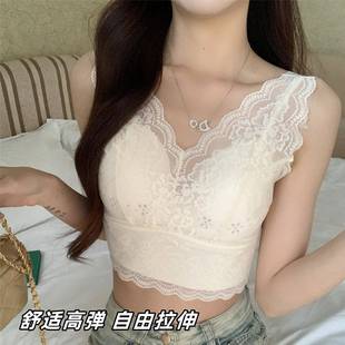 法式蕾丝少女美背吊带透气一体杯垫无钢圈聚拢可外穿背心式文胸女