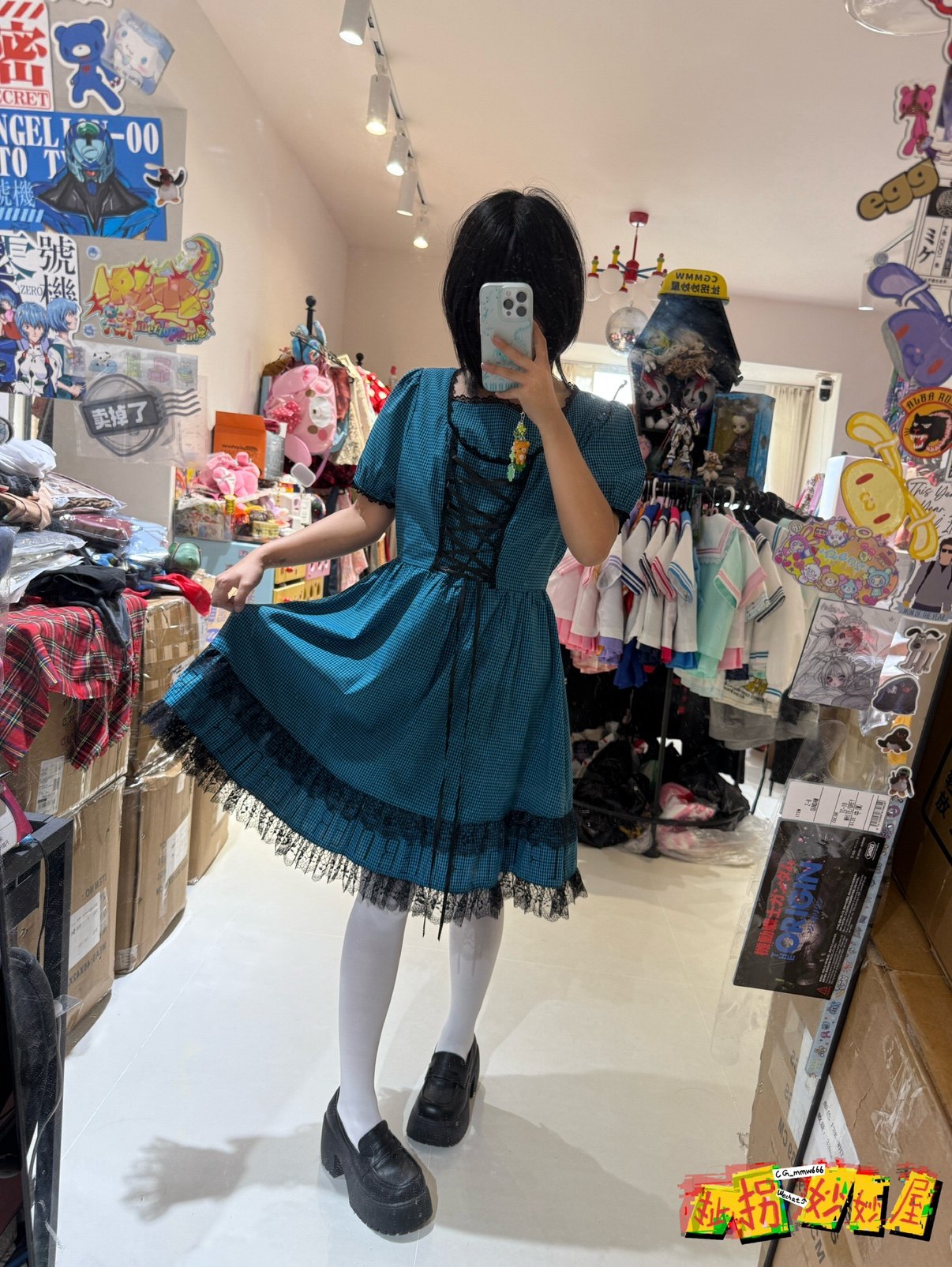 【现货掉落】nier日牌中古稀有孤品可爱Lolita连衣裙格纹op蓝黑