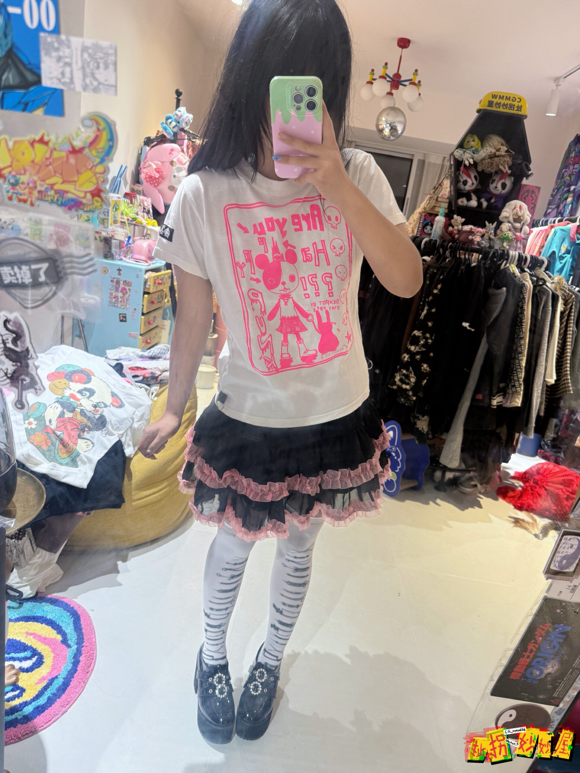 【现货掉落】sexpot日牌中古稀有孤品粉白短袖T恤朋克原宿y2k古早