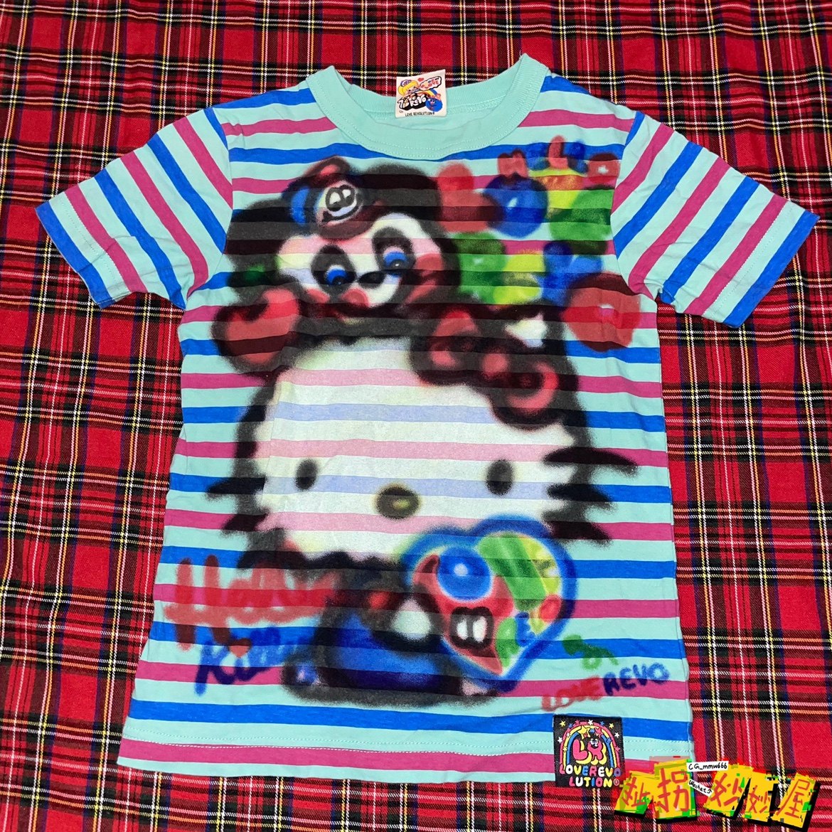 【现货掉落】LOVEREVOLUTION×HelloKitty联名T恤原宿条纹短袖y2k