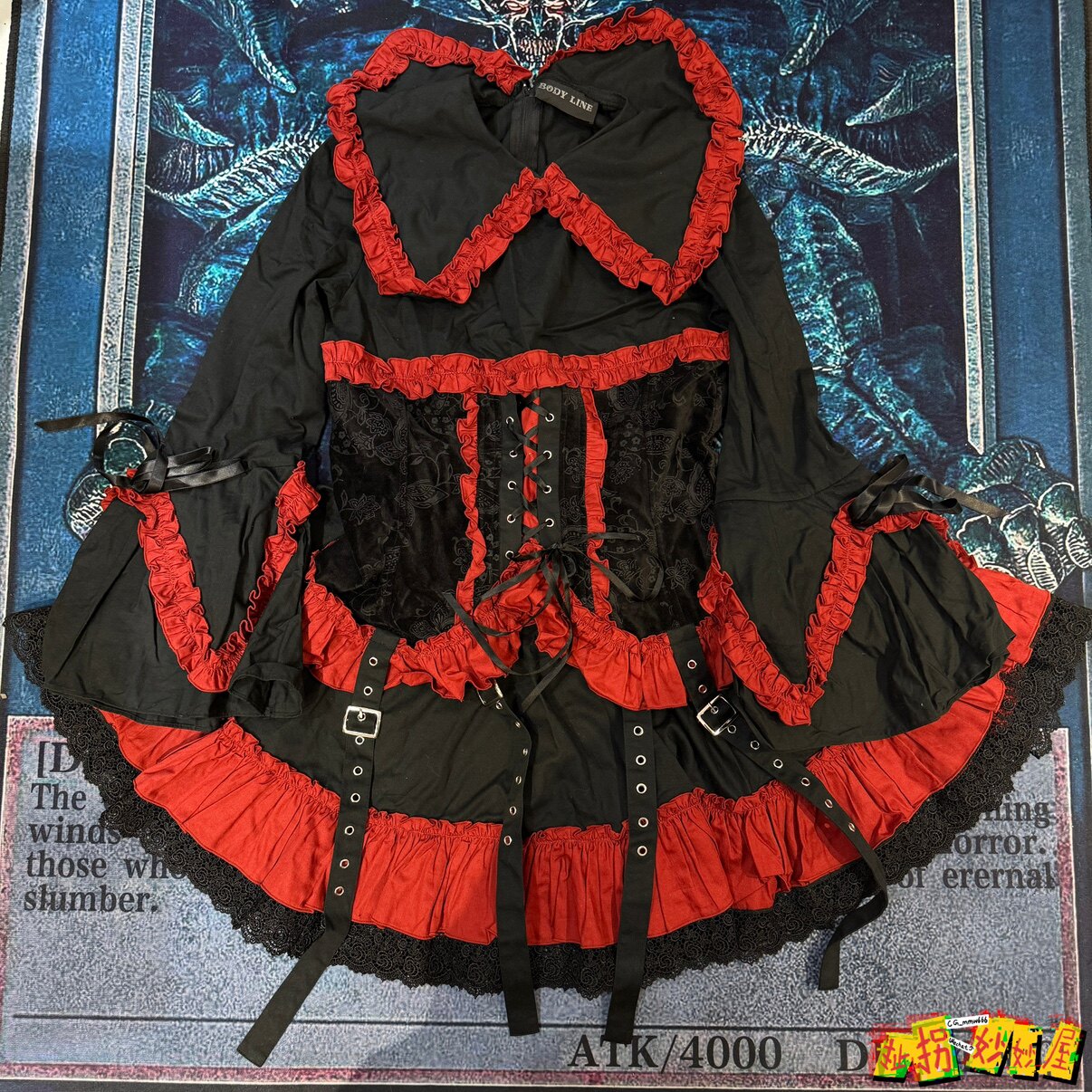 【现货掉落】bodyline日牌中古稀有孤品可爱黑红Lolita丝绒套装