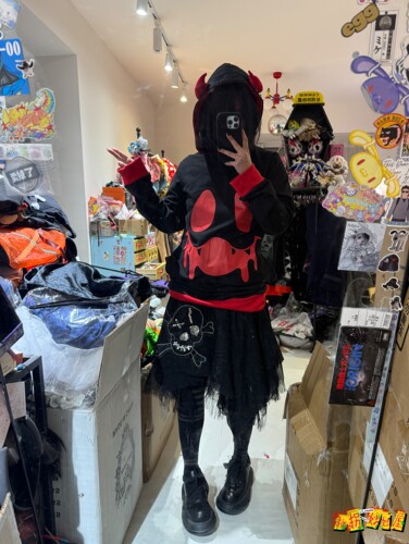 【现货掉落】acdcrag日牌中古稀有孤品可爱黑红小恶魔卫衣尾巴y2k