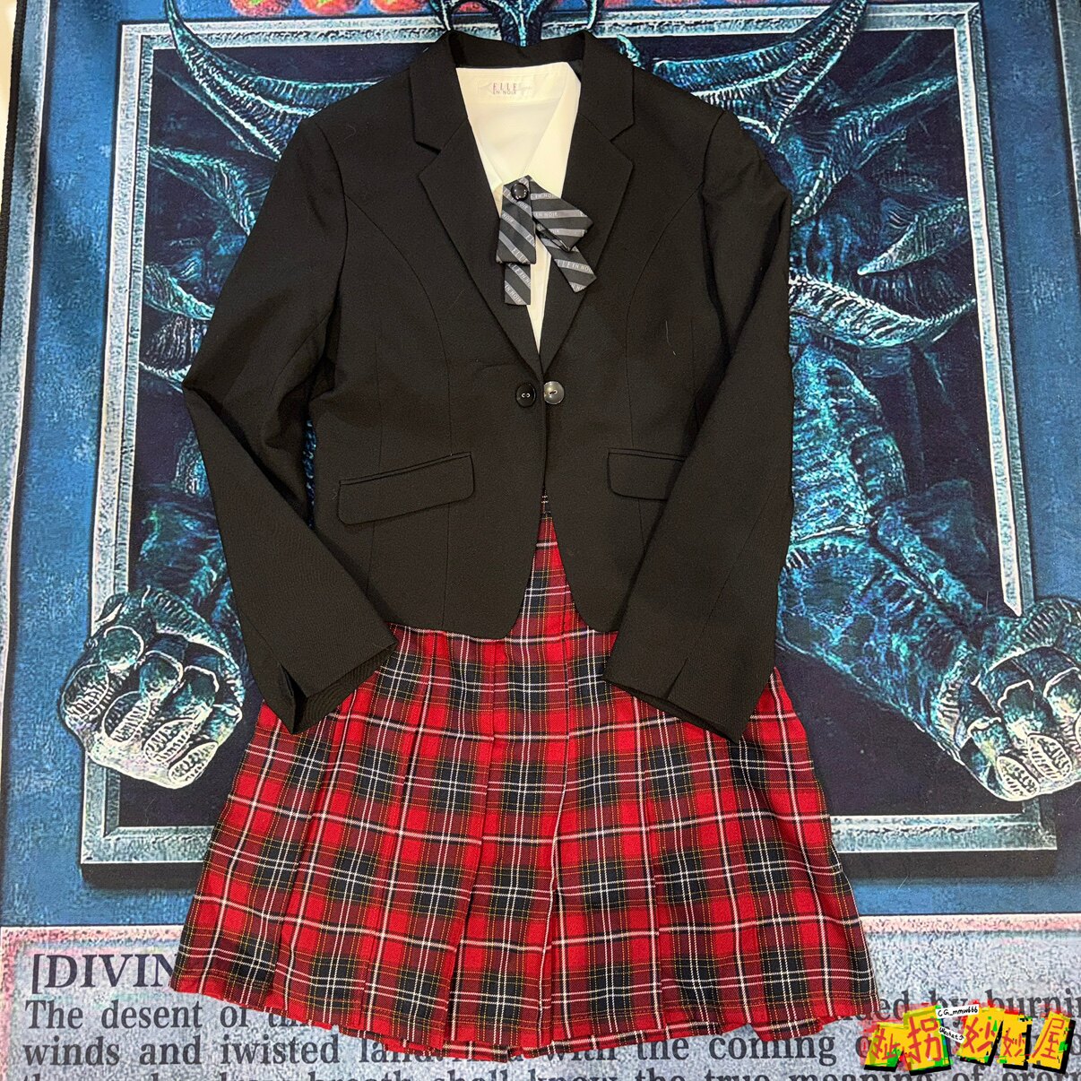 【现货掉落】Elle日牌中古稀有孤品可爱jk制服西服套装红格群古着