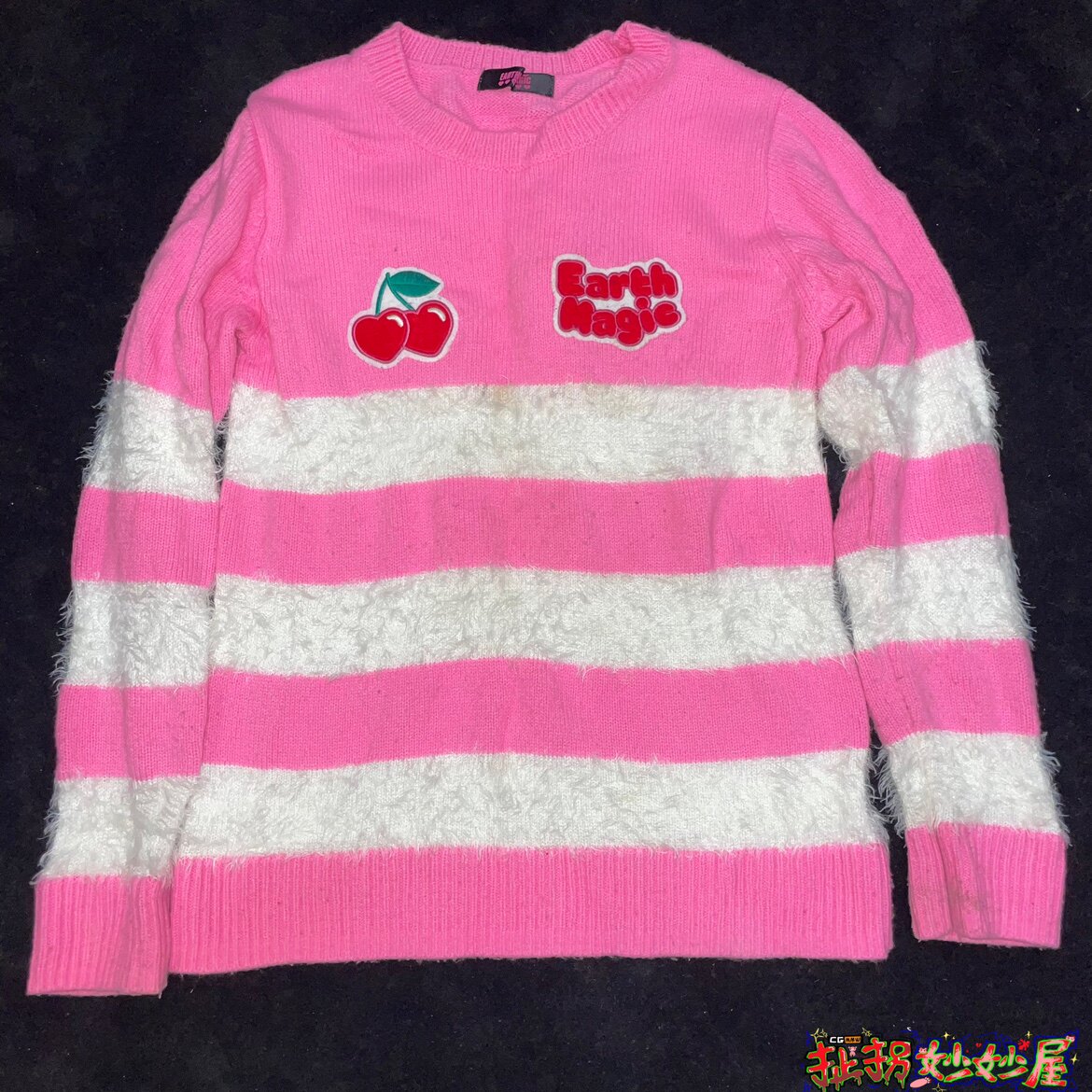 【现货掉落】 earthmagic日牌中古稀有孤品可爱粉白樱桃拼接毛衣