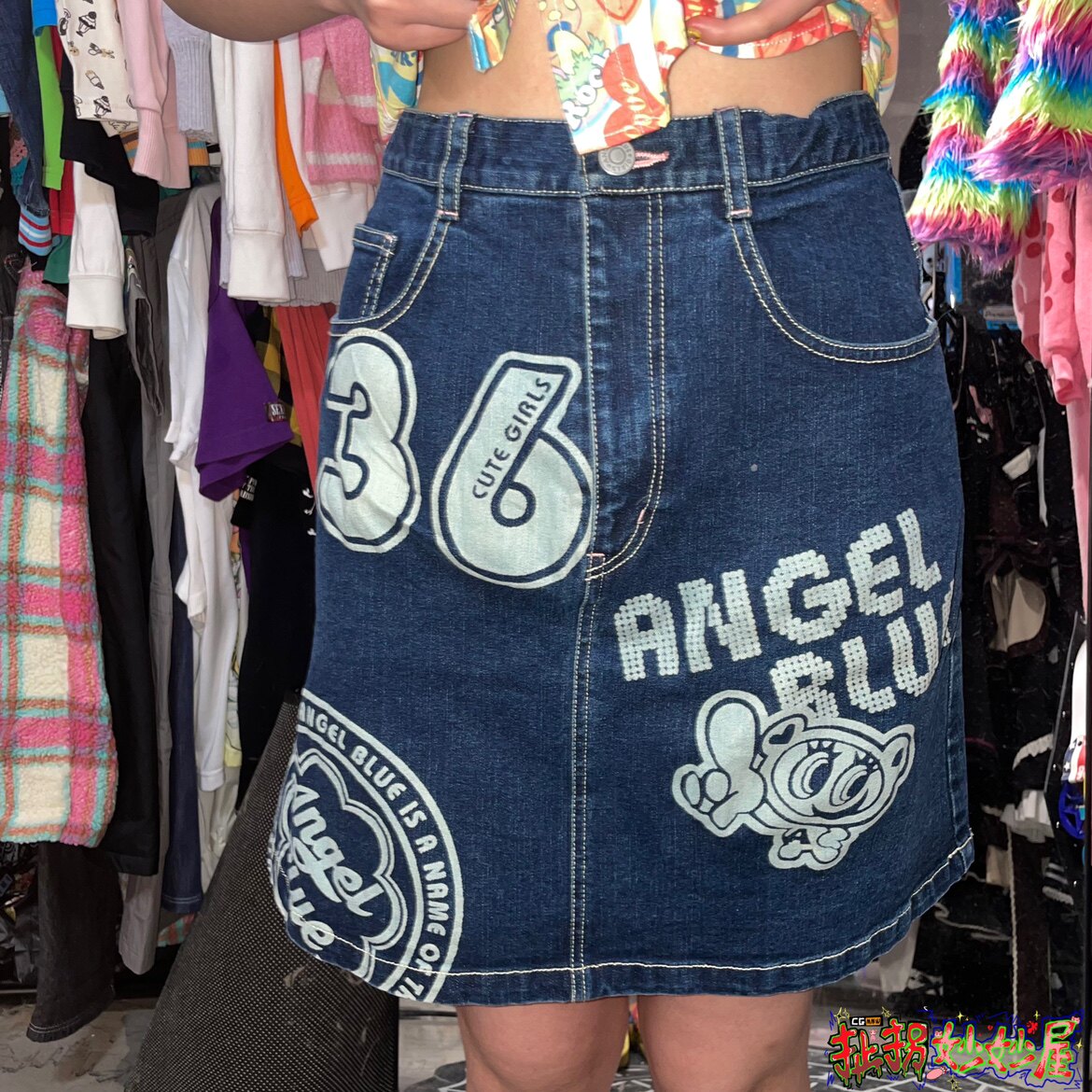 【现货掉落】ANGELBLUE日牌中古稀有孤品可爱半身裙牛仔sk印花y2k